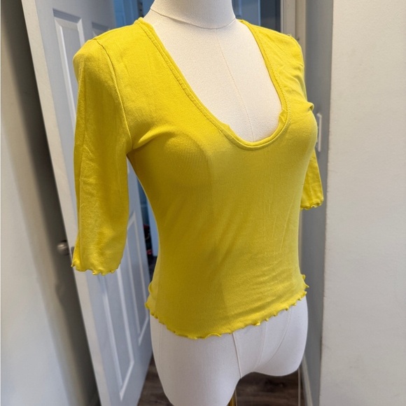 Free People Tops - Free People Intimately Yellow Ribbed Lettuce Hem Top (NWT, Size M)
